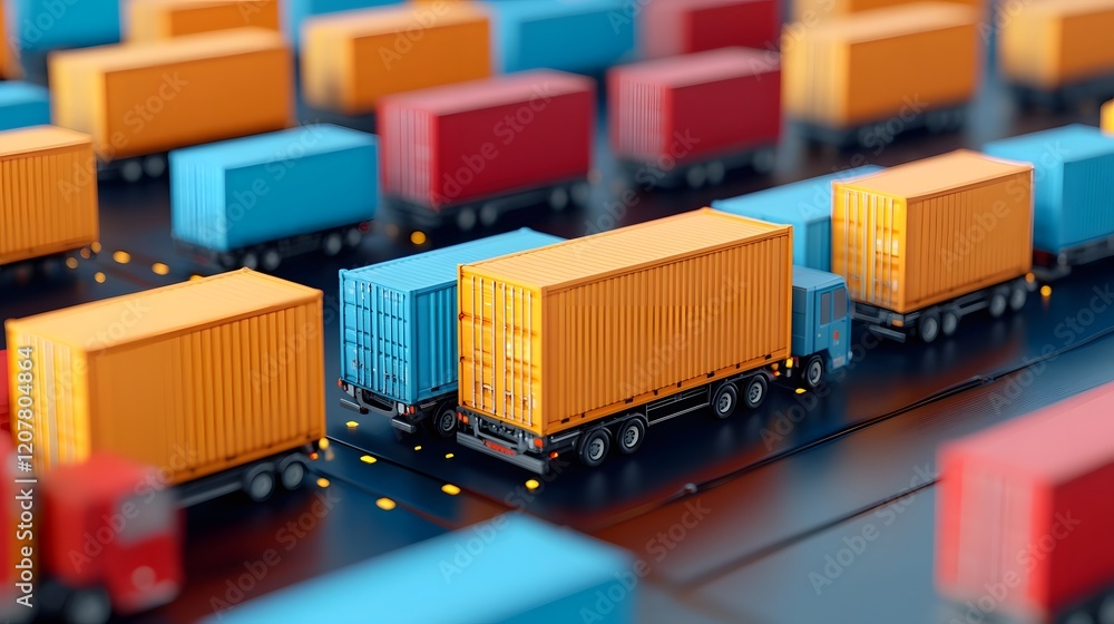 Poster efficient logistics hub with interconnected transport lines in 3d