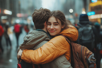 a woman wearing a hat and scarf smiles at the camera while wearing a jacket and a scarf around her neck