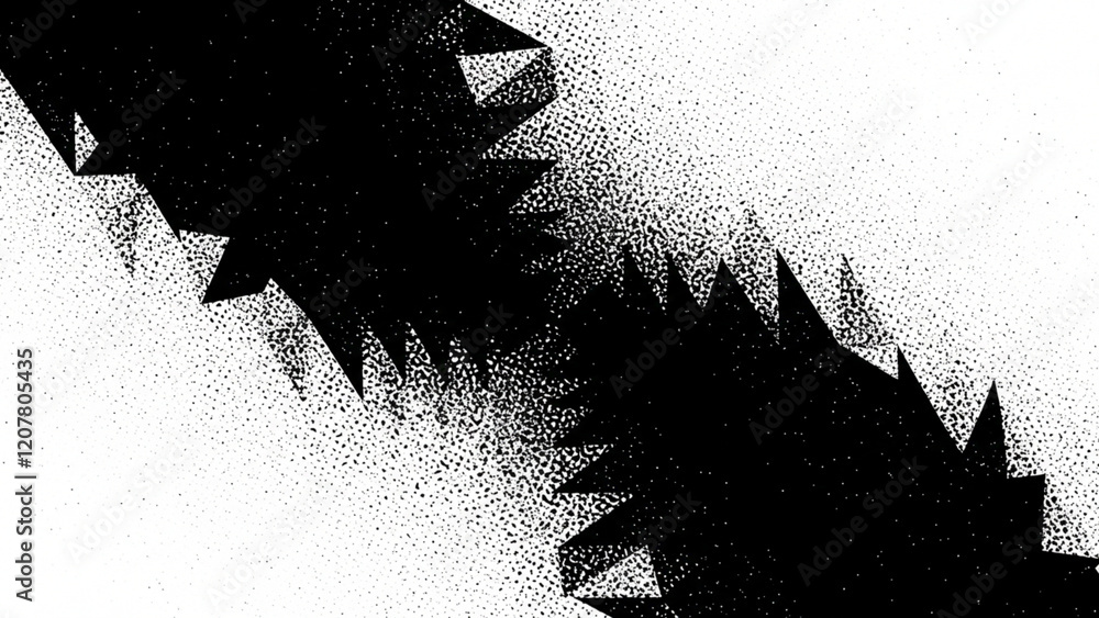 Poster an abstract design showcasing a black and white halftone triangle pattern in a geometric style