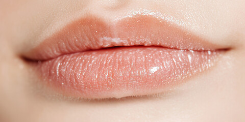 Close-up Image of Lips with Shimmering Pink Lip Gloss