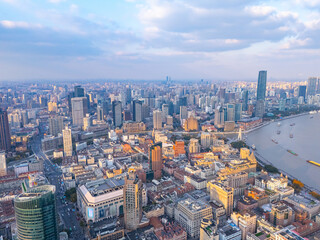 Obraz premium Aerial View of Shanghai skyline with Huangpu river