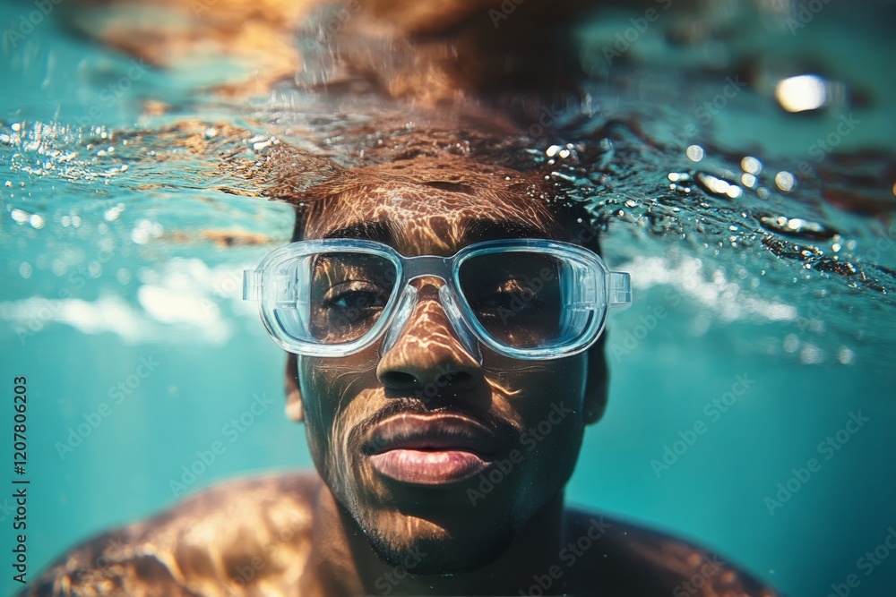 Poster focused swimmer in a crystal clear pool showcasing determination and skill during a training session