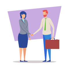 Two business professionals are shaking hands for successful agreement or partnership against vibrant background