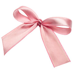 Elegant pink bow ribbon on studio photography minimalist design, isolated on white or transparent background
