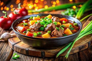 Hearty Stew Bowl - Bokeh Focus - Delicious Meat & Veggies