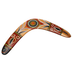 Aboriginal art boomerang unique indigenous craft australia art object cultural heritage, isolated on white or transparent background