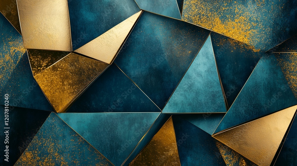 Aufkleber abstract geometric patterns in shades of gold and blue creating a luxurious design