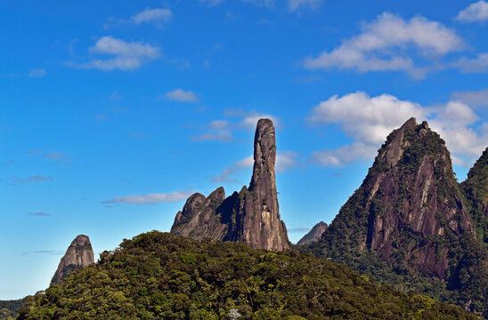 Mountain landscape with the famous God's finger "Dedo de Deus", in Teresopolis, Rio de Janeiro, Brazil
