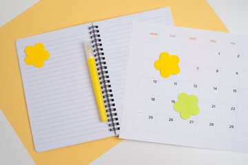 Monthly calendar. Calendar with date on paper. Day planner. Schedule of the week, month and year. Modern organizer. Business diary. Deadline reminder. Daily event management. Template and grid