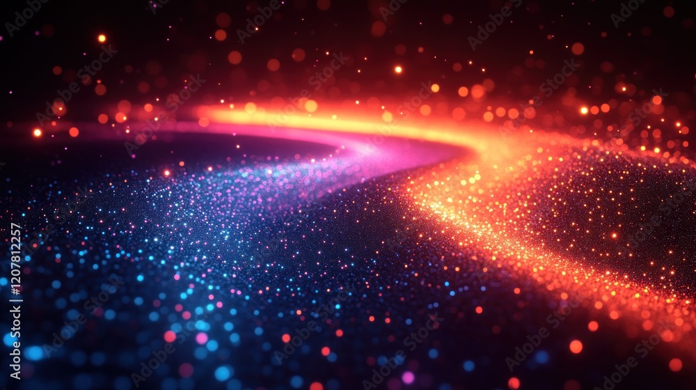 Poster Vibrant Abstract Background with Flowing Lights and Bokeh Effects in a Dark Setting