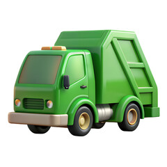 icon 3D green garbage truck, isolated on a transparent background