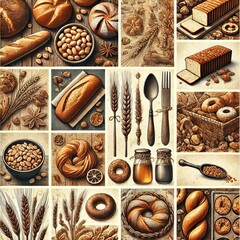 Bread and Pastries A warm collage of bread pastries and bakery i