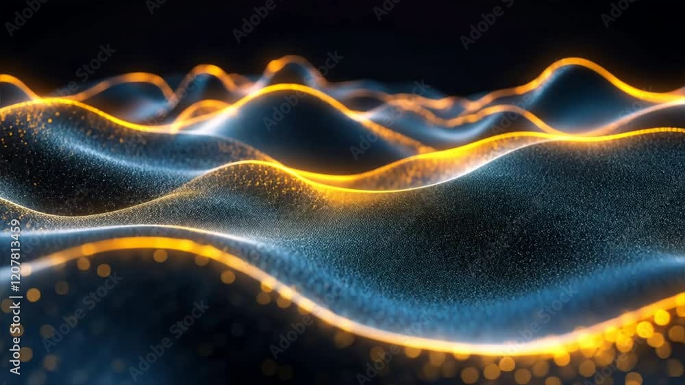 Poster dynamic abstract waves of light and texture in blue and orange create mesmerizing visual experience,