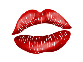 Colorful lipstick kiss on white background. Repeating texture of multicolored lip prints for wrapping paper and fabric. Kiss. ​​Happy Valentine's Day.