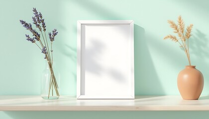 White Frame Mockup with Lavender and Wheat