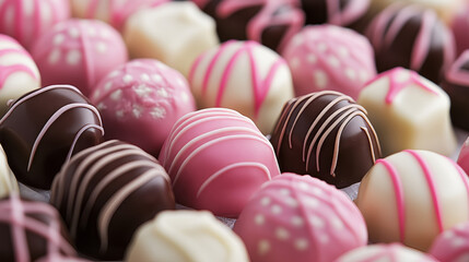 Obraz premium Red and white and pink chocolates, valentines day