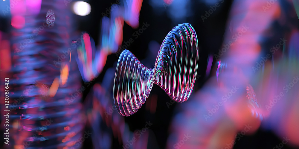 Poster digital rendering of a double helix with neon lighting