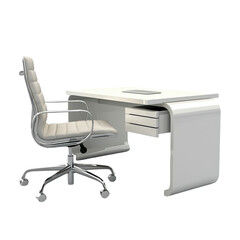 White desk with a chair and a computer monitor