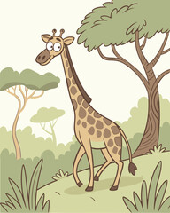 Fototapeta premium illustration giraffe in the grass vector graphic