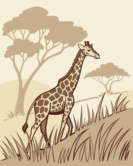 Fototapeta premium illustration giraffe in the grass vector graphic