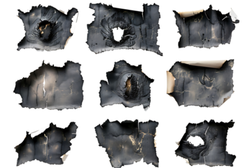 burned pieces of paper isolated on a transparent background 