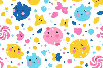 seamless of  Sweets set. Cartoon bubble gum, candy and lollipops collection.  , isolated on white background,  , copy space for text,