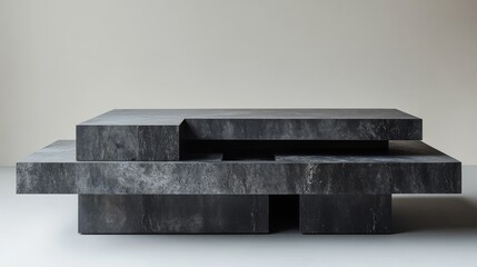 Modern minimalist living room with natural elements and a cozy fireplace