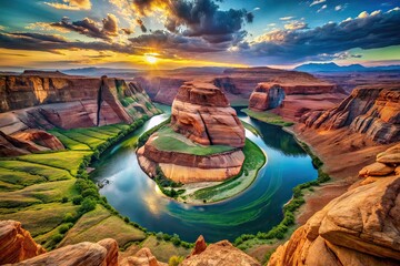 Horseshoe Bend Grand Canyon AI Photo, Scenic Landscape, Copy Space