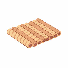 Sweet chocolate waffle rolls isolated on white  vector illustration (1)