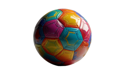 Multi coloring soccerball Isolated on transparent background. Copy space.