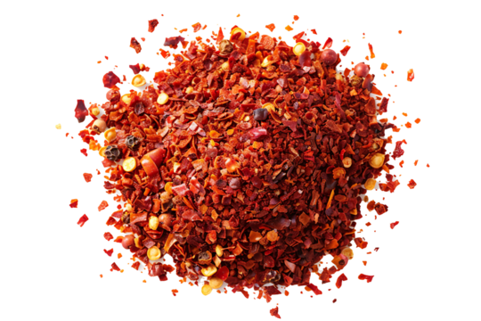 crushed red chilli isolated on a transparent background 