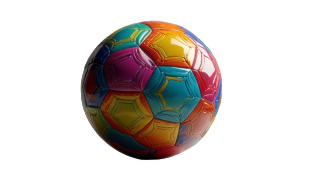 Multi coloring soccerball Isolated on transparent background. Copy space. - Powered by Adobe