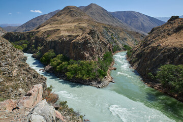 Confluence of the two rivers Chu and Chon-Kemin into one. Kyrgyzstan travel destination