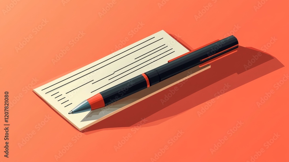 Poster notepad and pen on an orange background for writing tasks and notes
