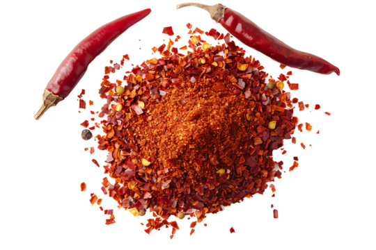 crushed red chilli isolated on a transparent background 