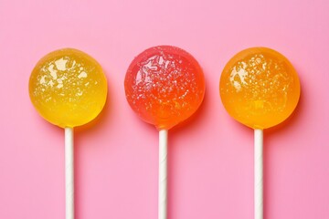 seamless of  Pink, orange and yellow sweet candy lolipop on a pastel pink background , isolated on white background,  , copy space for text,