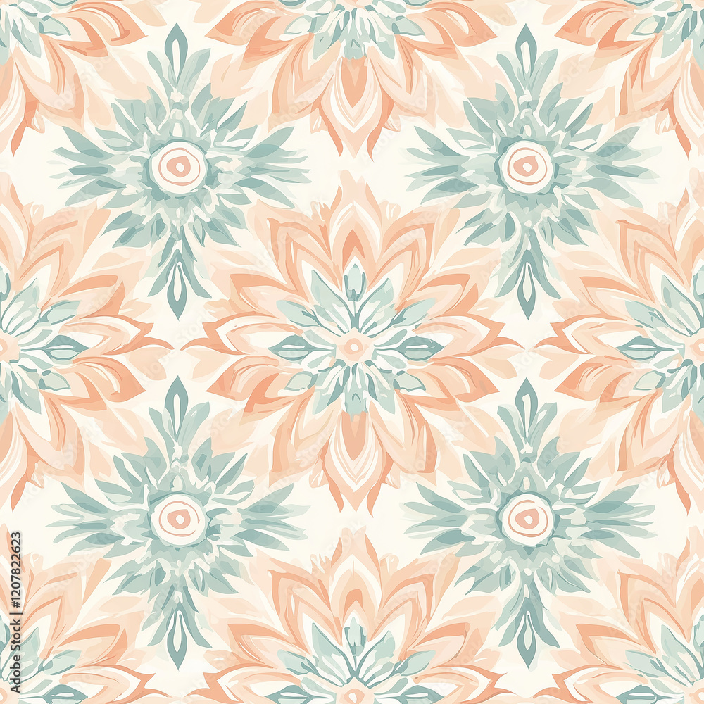 Poster mandala seamless patterns floral pattern with soft pastel colors, featuring intricate designs that c