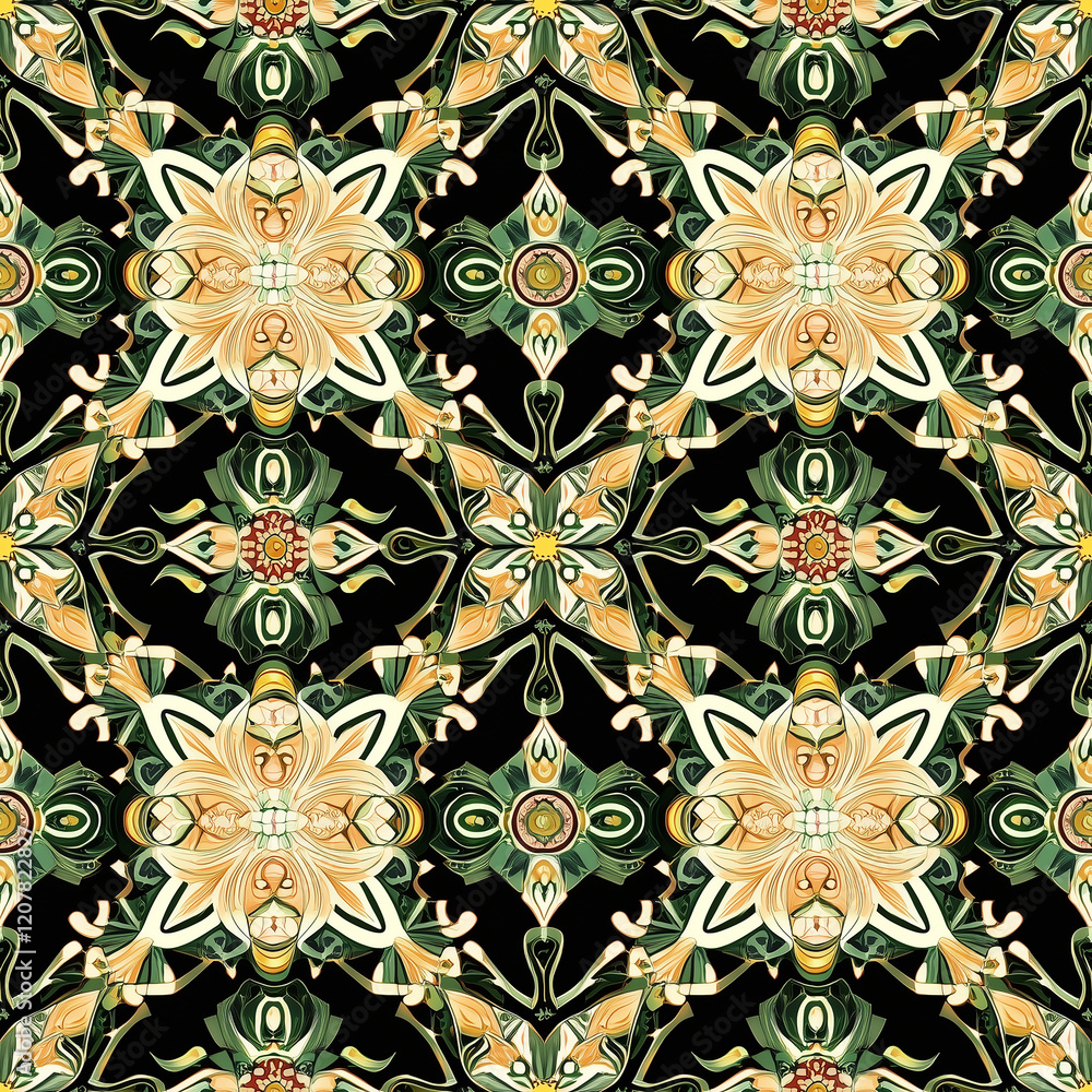 Poster mandala seamless patterns intricate floral pattern with symmetrical design in earthy tones against a