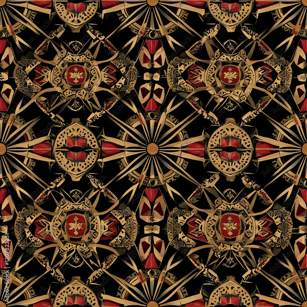 Poster mandala seamless patterns intricate geometric pattern featuring bold colors and symmetrical designs 