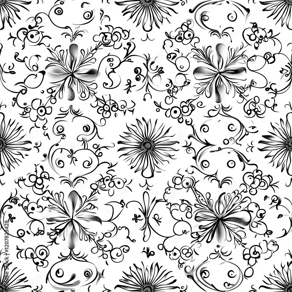 Poster mandala seamless patterns intricate black and white floral pattern featuring whimsical elements and 