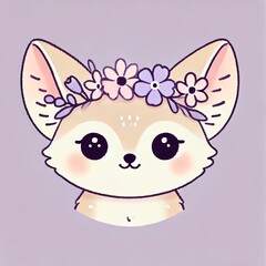 Fototapeta premium A cute cartoon character of a fennec fox with a calm and friendly expression