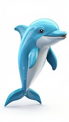 Obraz premium the AI Image Generator, Cute Cartoon Blue Dolphin Figurine with Vibrant