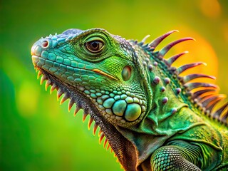 Fototapeta premium Iguana Silhouette Portrait - Green Background AI Photo