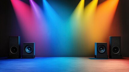Colorful Concert Stage Setup with Lights and Speakers