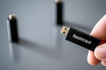Person Holding USB Drive with Restricted Label