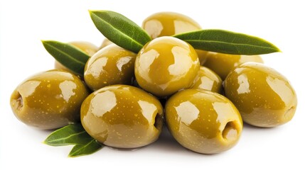 Fresh Green Olives with Leaves Gourmet Food