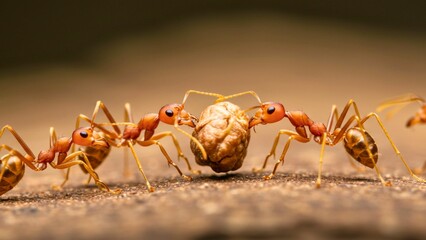 Fototapeta premium Close Up of Ants Building a Sand Tunnel