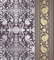 wedding card design, traditional paisley floral pattern , royal India	