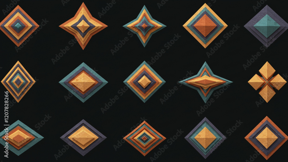 Poster an assortment of abstract patterns showcasing triangular and diamond-shaped designs