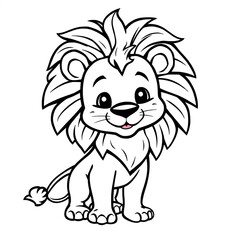 Obraz premium Cute Cartoon Lion Cub with Big Mane and Expressive Eyes